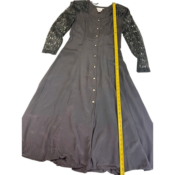 Jody California Vintage Black Dress Lace Long Sleeve Button Front Midi - Picture 5 of 12